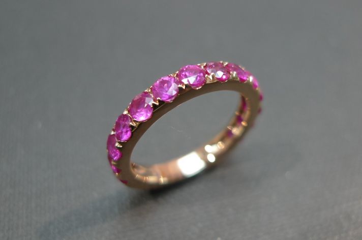 unique wedding band for bride pink sapphire yellow gold