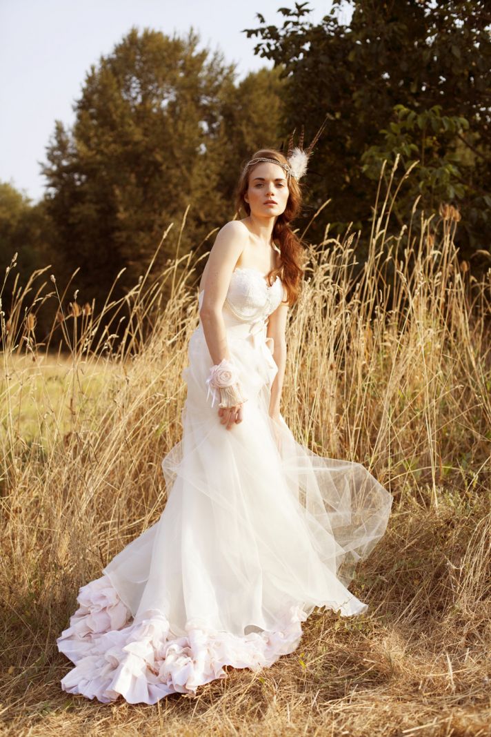 Bohemian Tulle Light Pink Wedding Dress