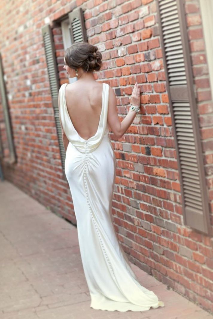 Daring Open Back Wedding Dress Silk with Covered Buttons