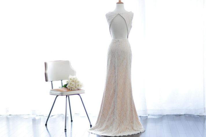Keyhole back wedding dress ivory lace