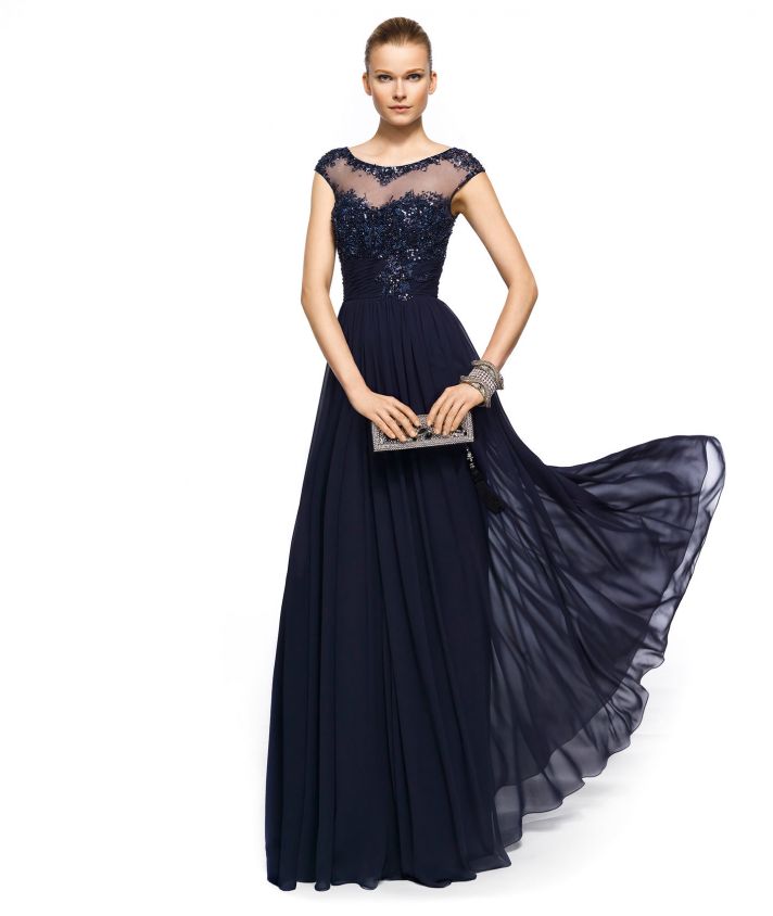 Navy blue beaded evening gown for bridesmaid or MOB