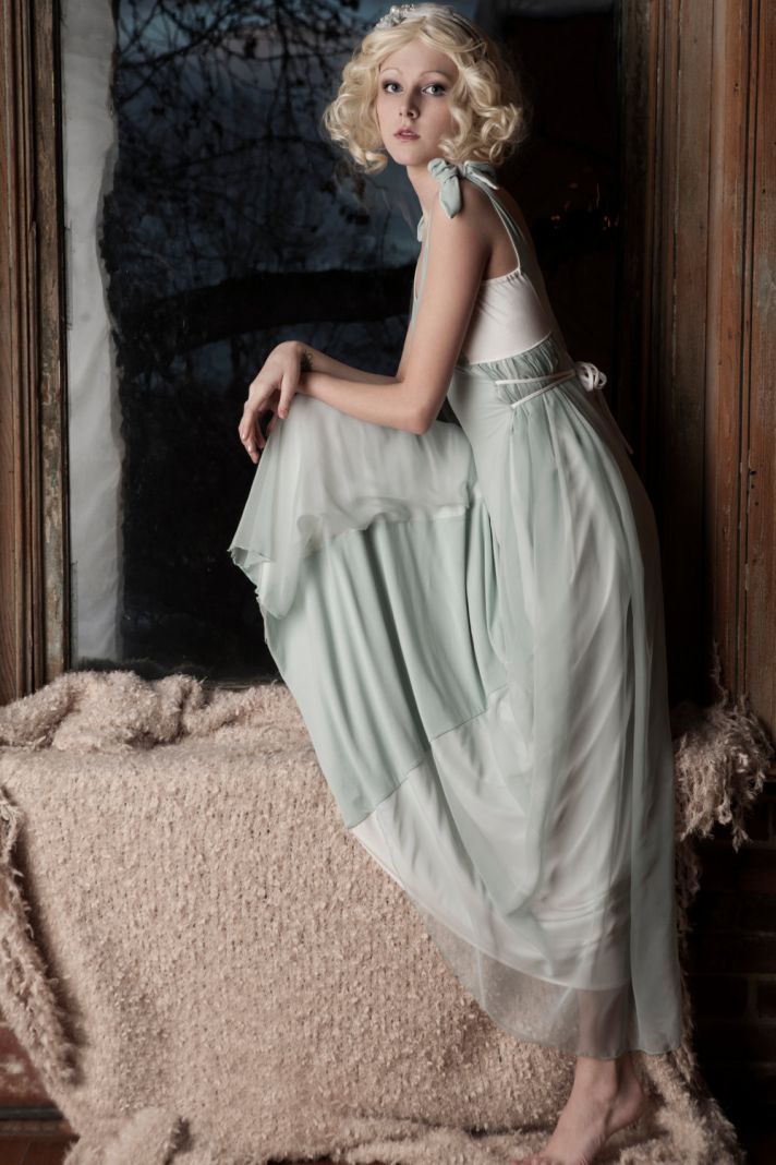 Bohemian romance sky blue and white wedding dress