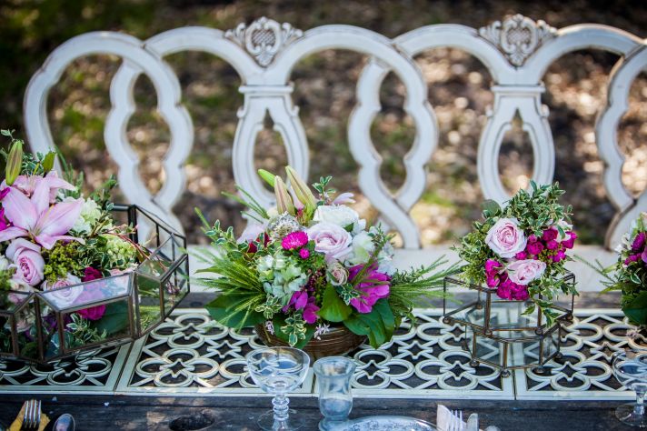 Vintage rustic wedding reception tables outdoor venue