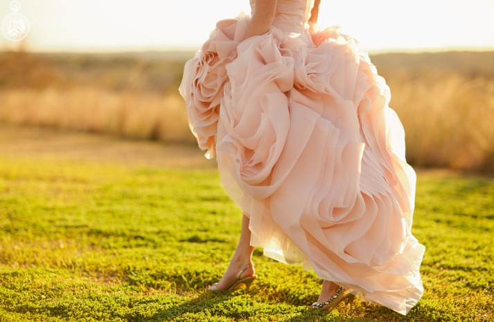 blush pink wedding dress outdoor bridal portrait