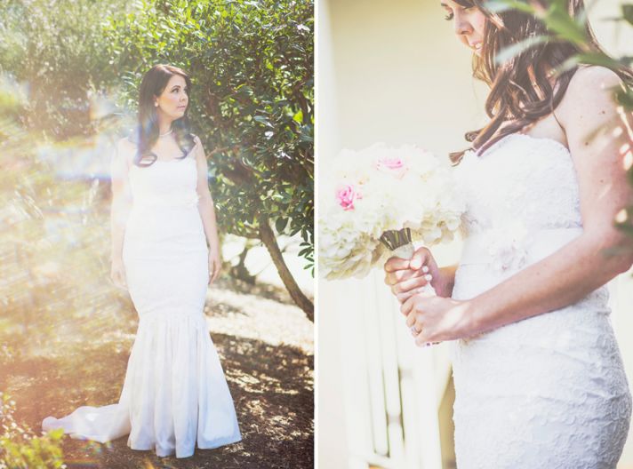 Pale yellow and bright pink wedding flowers