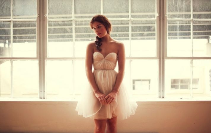 Sweetheart neckline little white wedding dress by Sarah Seven