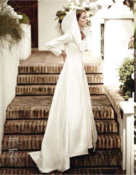 hooded bridal coat with three quarter sleeves