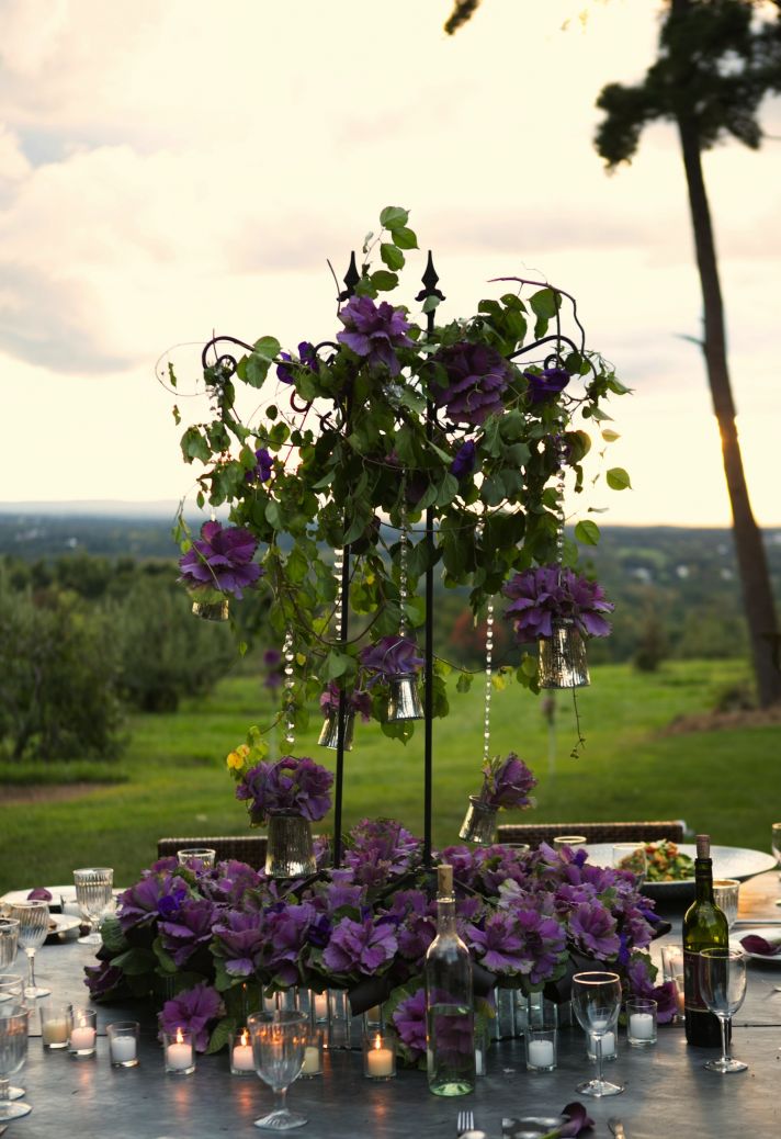 Tall purple centerpiece