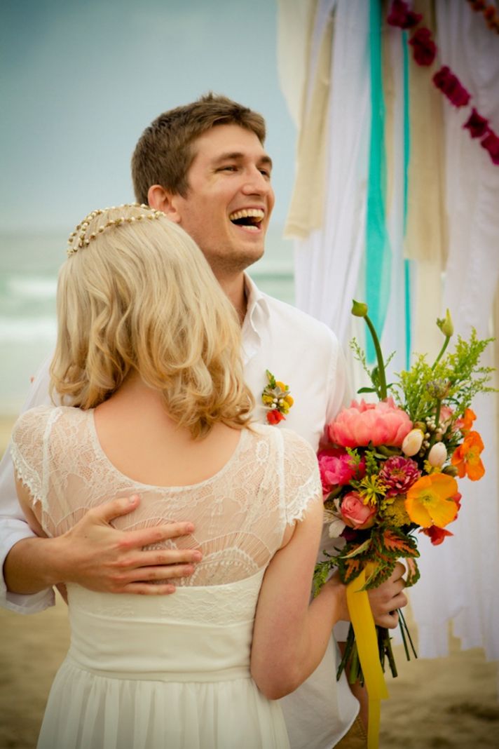 Beach elopment laughs