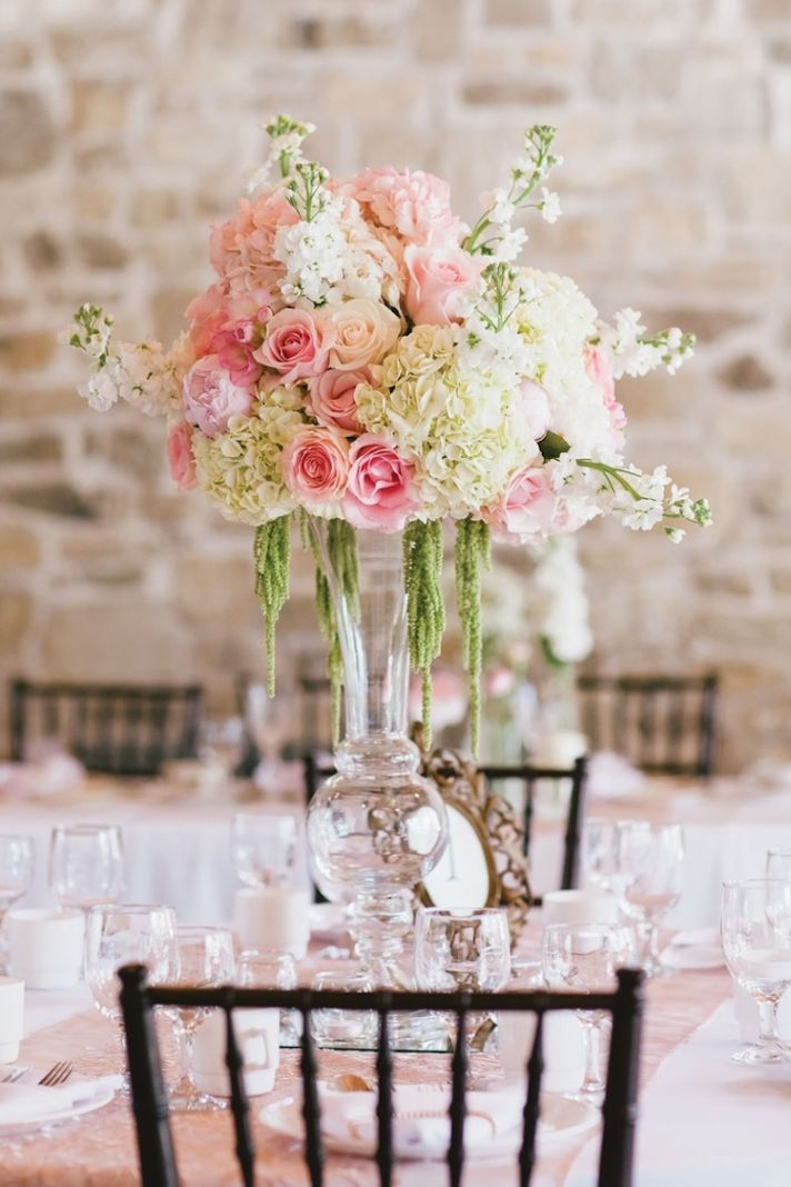 Romantic Floral Centerpiece with Pink Roses and Hydrangeas