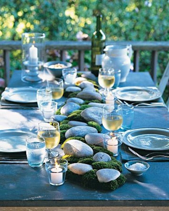 River Rocks and Moss as Reception Table Centerpieces