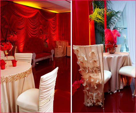 Retro Lounge Room Dressed in Vibrant Reds with a Pop of Cream