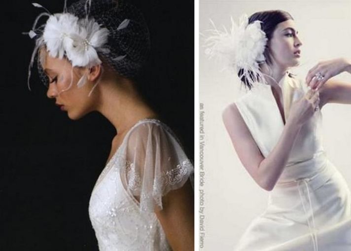 Fascinators of plumes and feathers in white