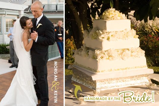 Bride and Groom have first dance; beautiful ivory cake