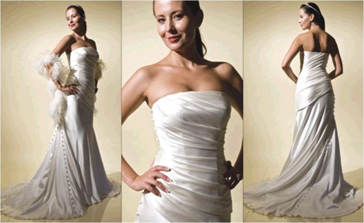 The Opening Night wedding dress from Amy Michelson- ivory strapless, covered buttons, subtle ruching