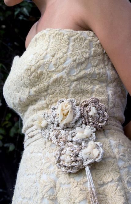 Beautiful wedding dress details- rope flower applique at waist