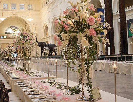 This beautiful wedding scene takes place at the Field Museum in Chicago.