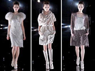 ny-fashion-week-Escada-runway-vintage-chic-inspiration-ivory-cream-faux-fur-stole-ruffled-shrug-sequined-cardigan