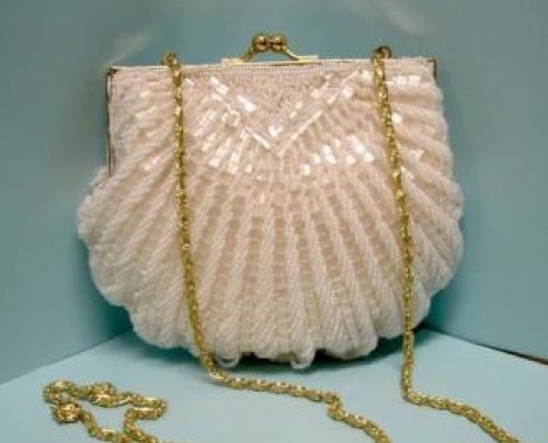 Vintage glittery beaded shell-shaped clutch