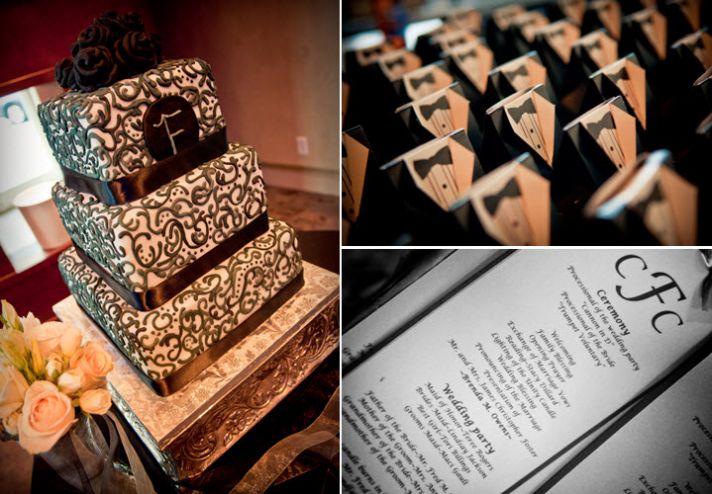 Modern and classic wedding cake- black and white dasmask