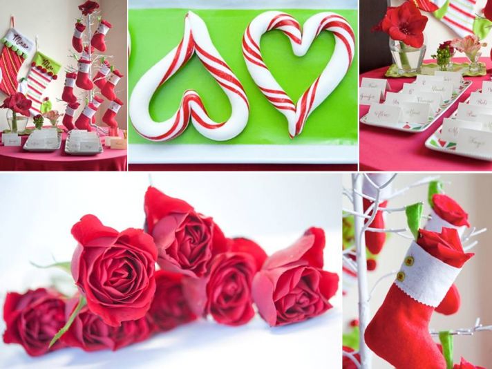 Red, white and green holiday-inspired winter wedding decor