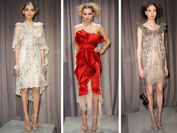Fall 2011 Marchesa cocktail frocks with metallic beading and texture