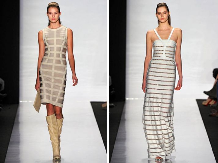 White, ivory and metallic Herve Leger Fall 2011 bandage dresses