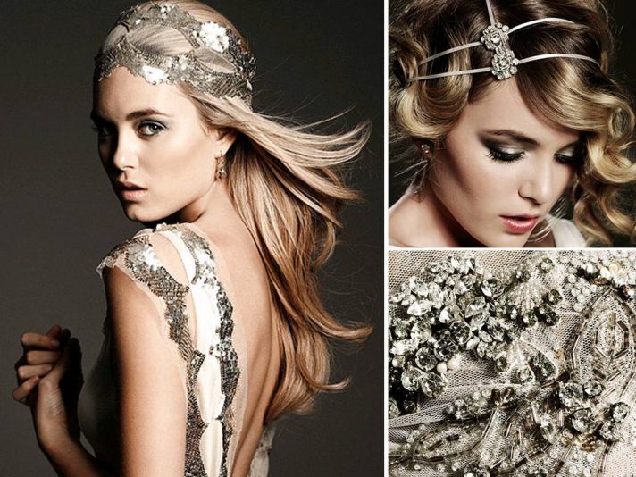 Boho glam bridal accessories and double strand bridal headband