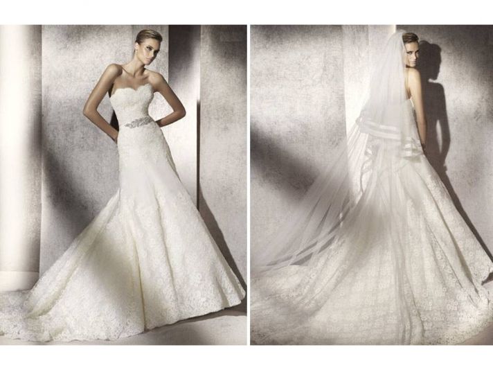 Romantic lace strapless mermaid wedding dress from Manuel Mota for Pronovias