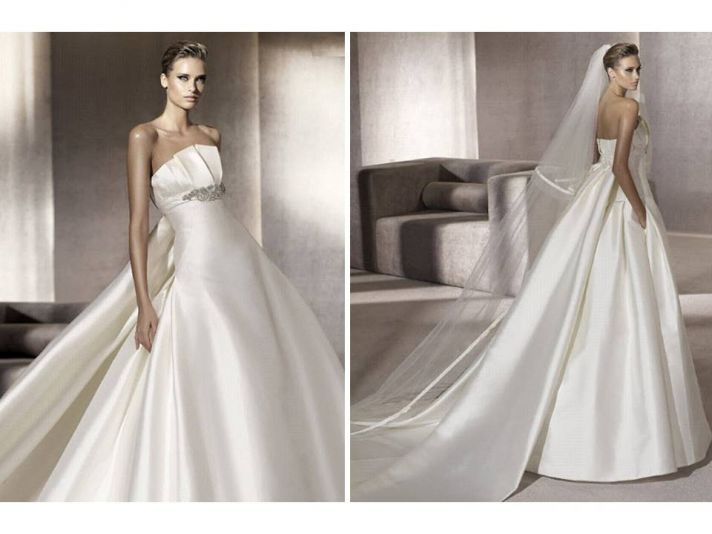 Classic ivory strapless ballgown wedding dress with rhinestone-encrusted detail