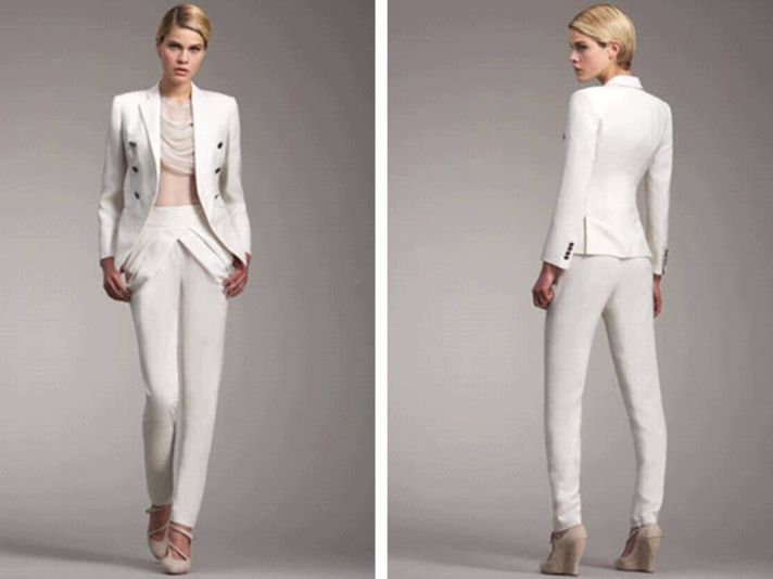 White hot tailored women’s suit by Badgely Mishcka
