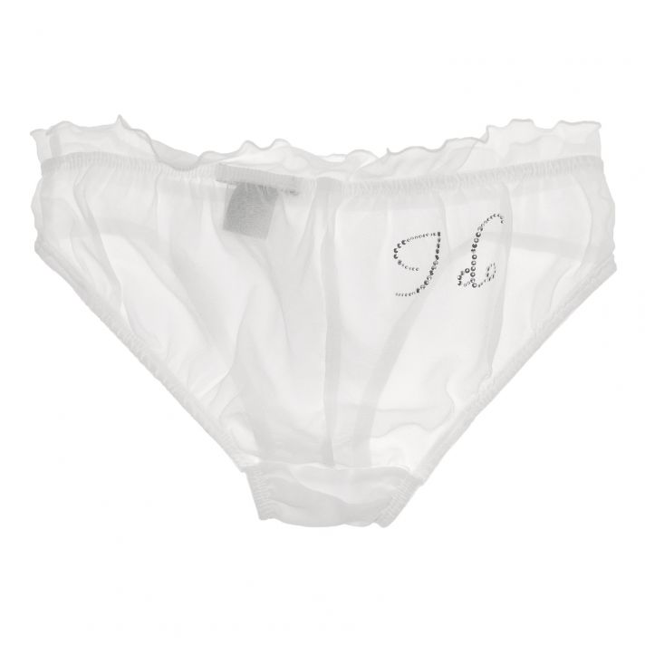 White bridal panties embellished with crystals that spell I Do