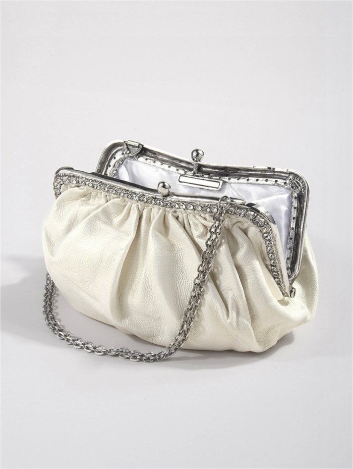 Classic bridal clutch in ivory lambskin with sparkling crsytal embellishments