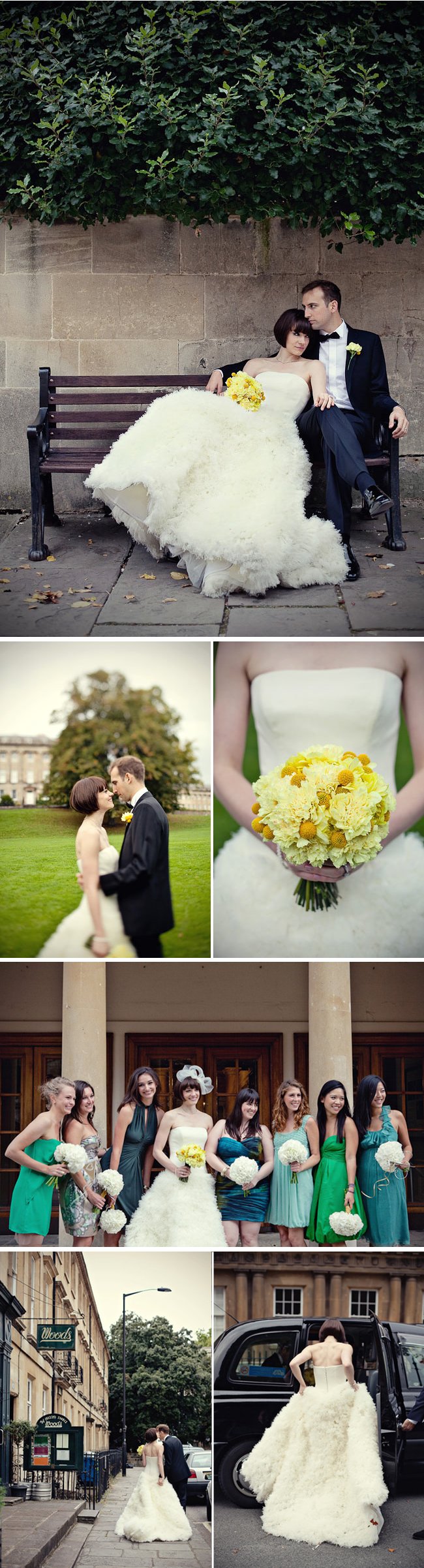 elegant real weddings yellow bridal bouquet dramatic ballgown wedding dress