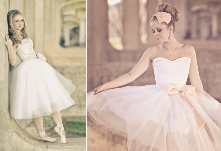 tulle wedding dress tea length pink sash
