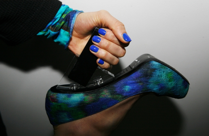 fashion wedding bridal inspiration blue nails peacock shoes via vogue
