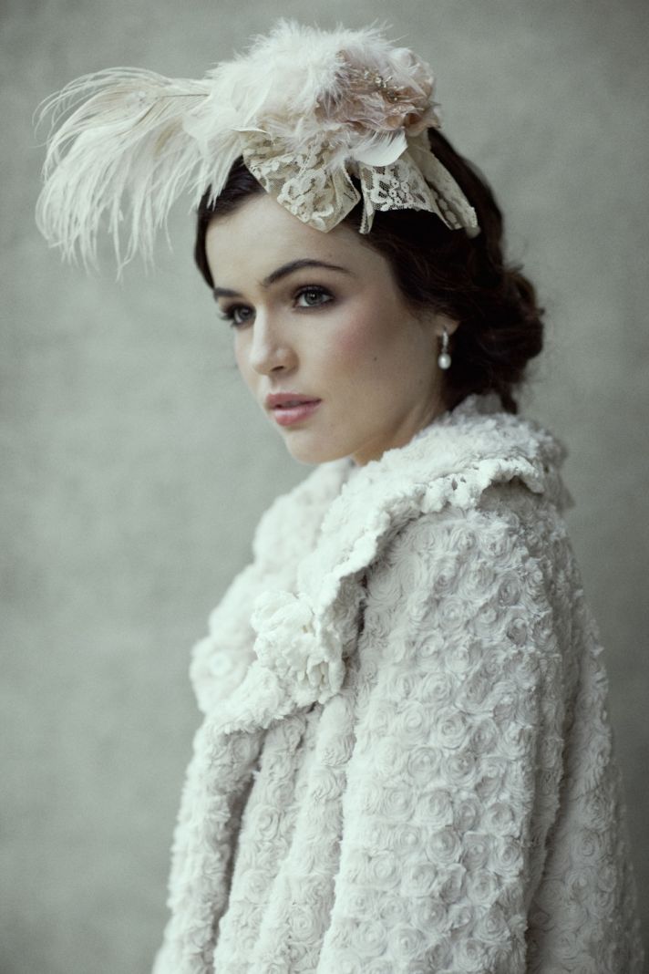 romantic bridal accessories winter wedding fur cape feather hair piece