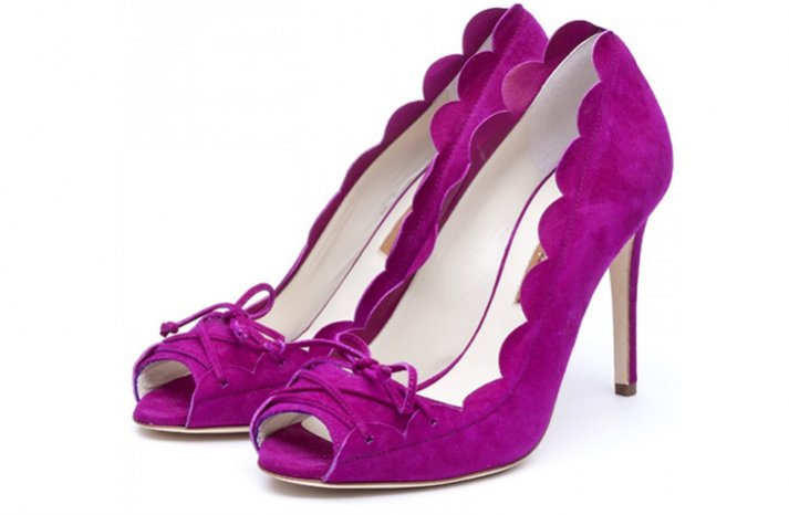 purple wedding shoes scalloped detail tieup bridal heels