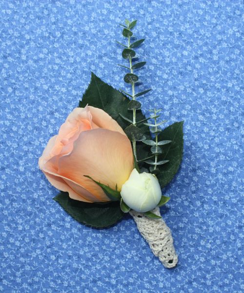 DIY Grooms Boutonniere lace wrapped peach rose