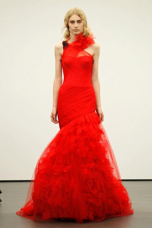 Spring 2012 wedding dresses Vera Wang bridal gown non white dresses red 2