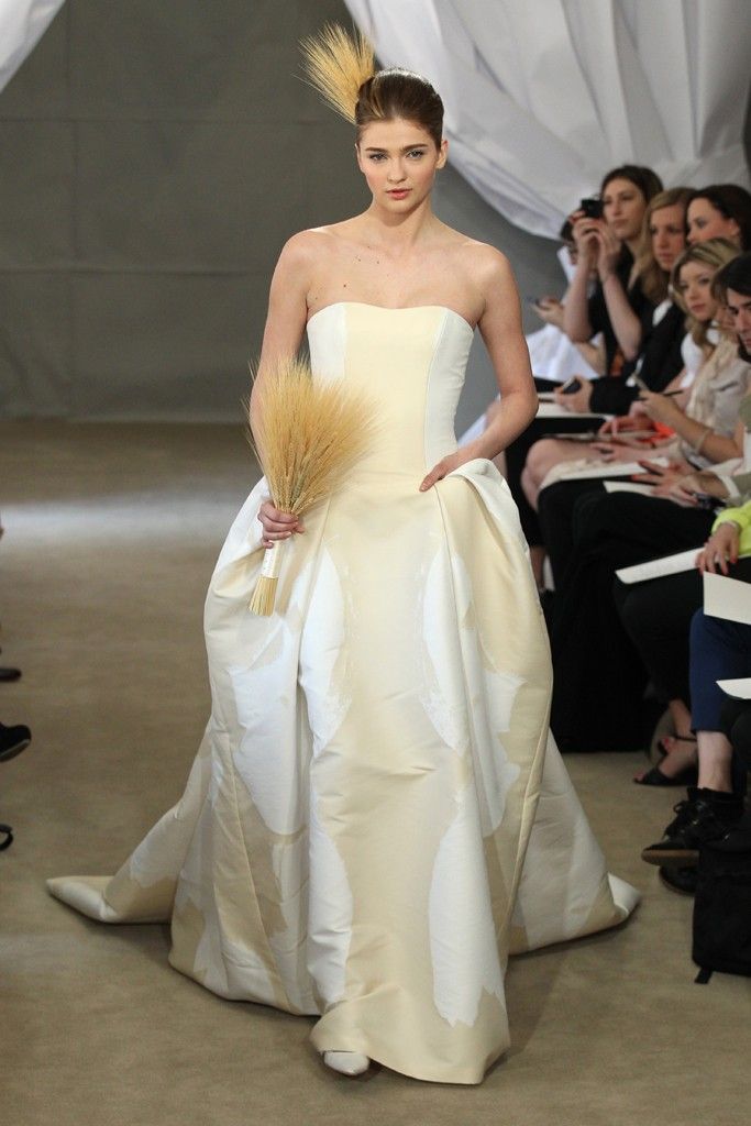 Spring 2013 bridal gowns Carolina Herrera wedding dress gold ivory fabric
