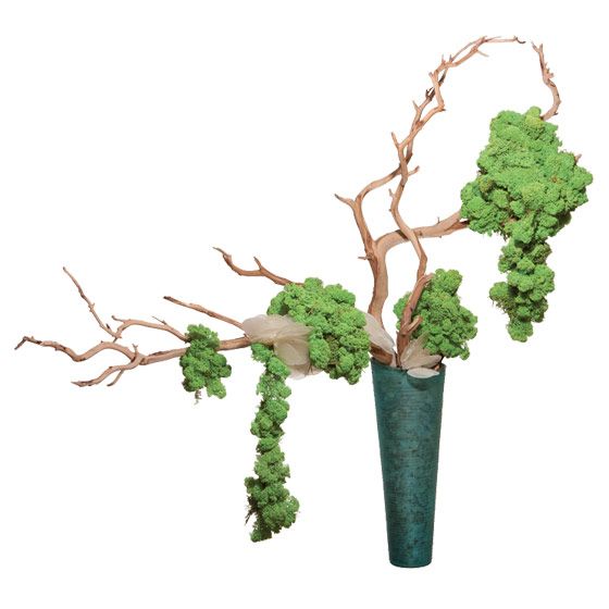 unique wedding centerpieces Reindeer moss rice shells manzanita branch