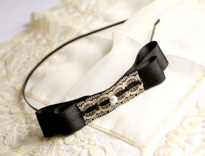 black ivory bridal headband