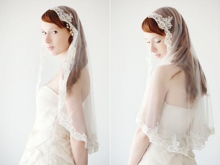 romantic wedding accessories bridal head chic Mantilla veils elbow length with lace