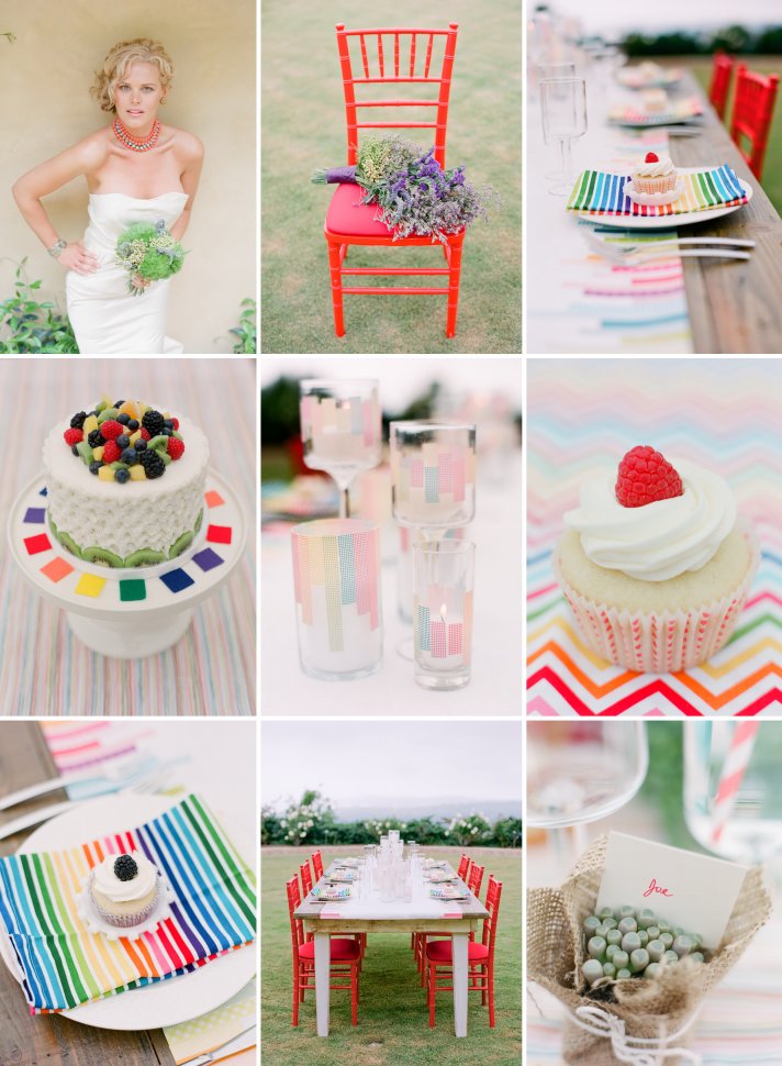 bright wedding color inspiration rainbow weddings outdoor reception shoot 1