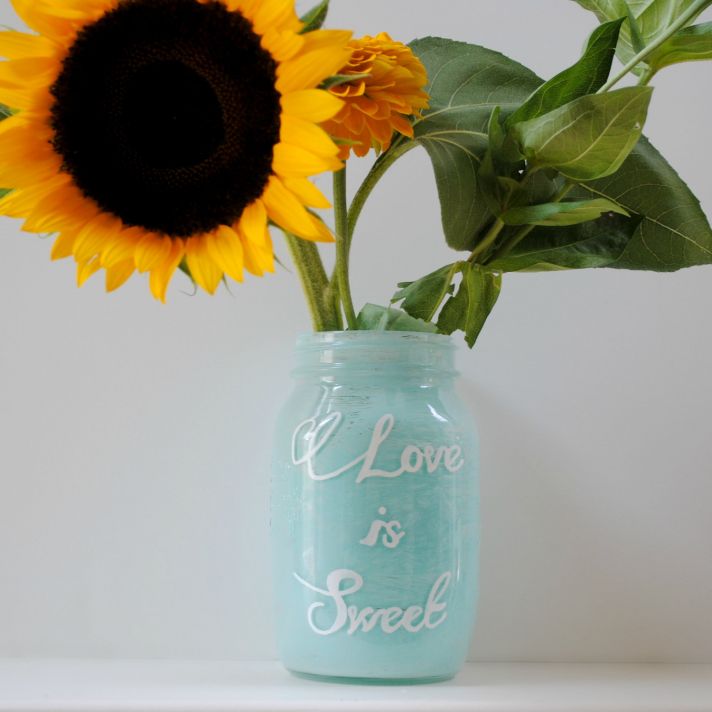 things brides love Mason Jar wedding reception decor centerpieces aqua Love Is Sweet