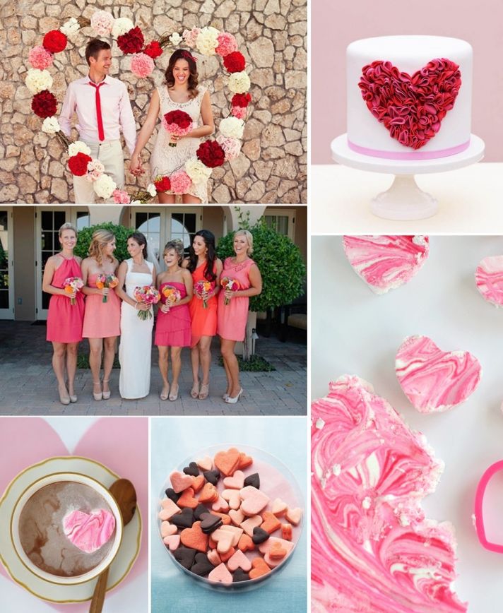 valentines day wedding ideas reception cake and mix and match bridesmaids 2