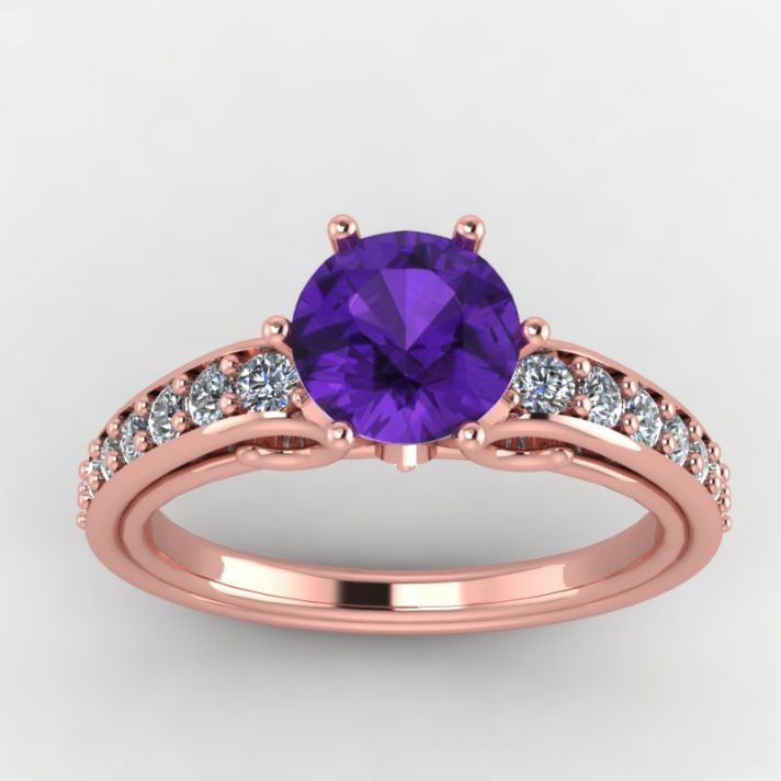 Rose Gold Engagement Ring Amethyst with Diamonds