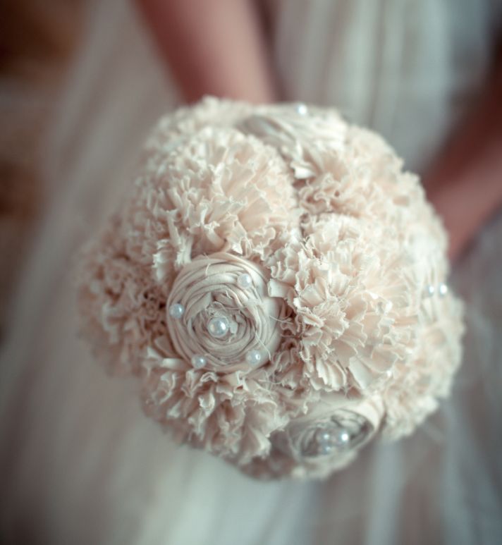 Pink and Ivory fabric bridal bouquet