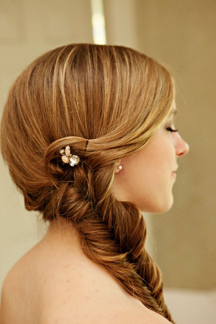 Sweet low braided wedding hairstyle